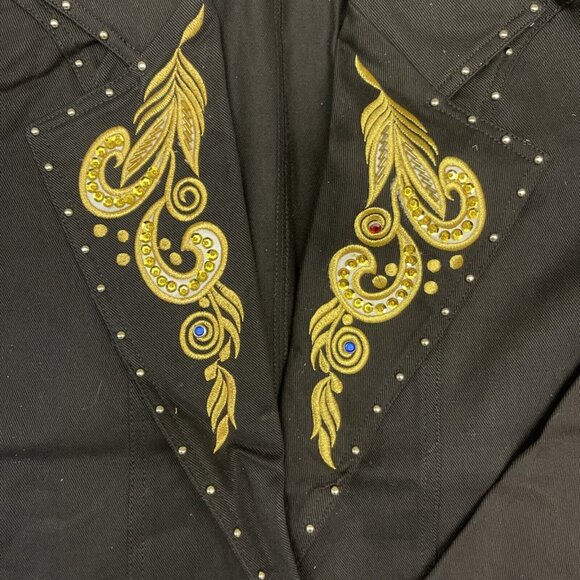 Jen Jen By Darian Vintage Black And Gold Embellished Blazer Jacket - Picture 2 of 7